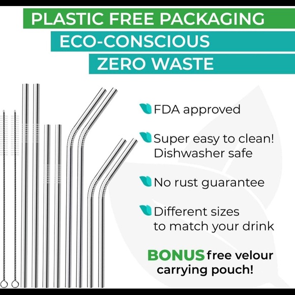 8 Pcs Stainless Steel Straws - 8.5Inch Reusable Metal Drinking StrawsStainless - Picture 2 of 4